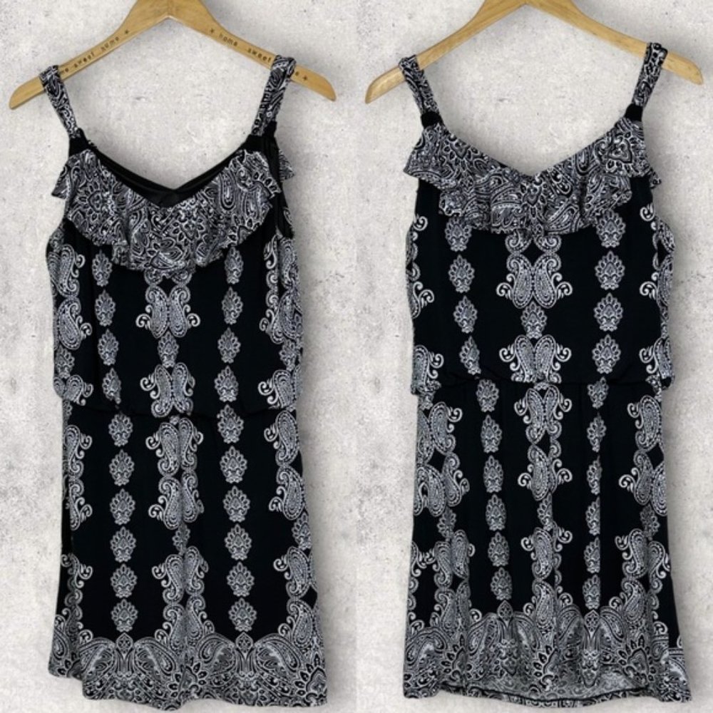 White House Black Market Boho Ruffle Front Midi Dress Size Medium Minimalist M